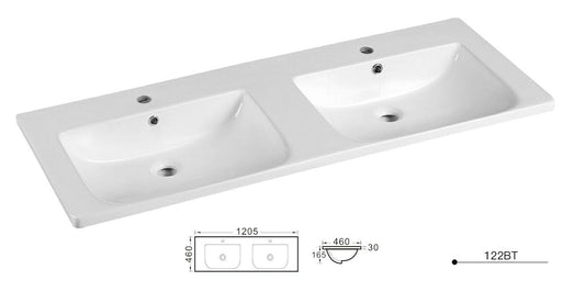 1200mm Elivia Ceramic Top Double Bowl - Gloss White