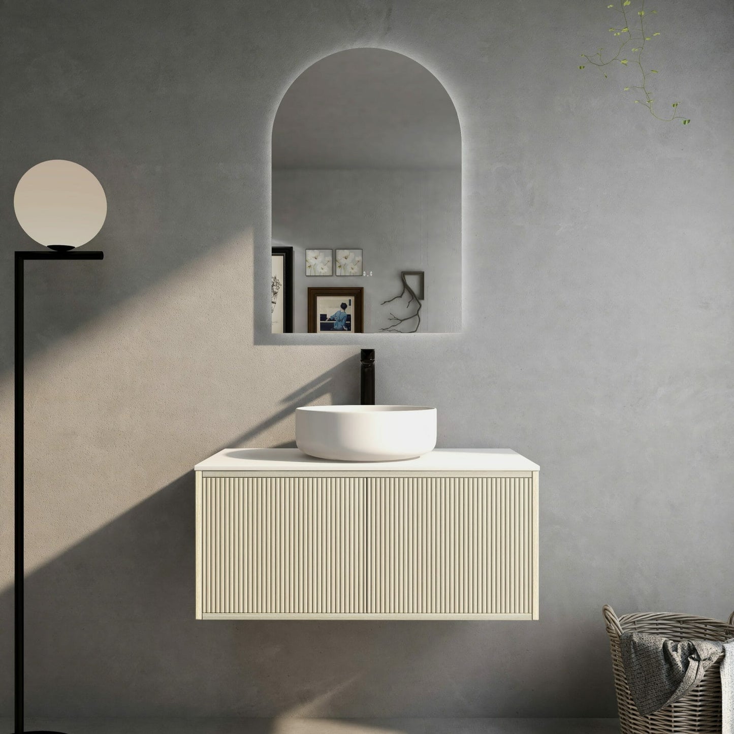 Bellevue Ensuite   Slim Wall Hung Vanity - Coastal Oak - 900mm