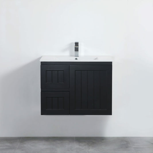 750mm Acacia Wall Hung Vanity PVC Left Side Drawers - Cabinet Only - Matte Black