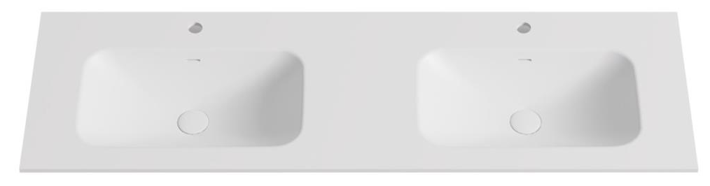 1800mmx460mm Solid Surface Moulded Top - Double Bowl - Matte White - Tap Hole