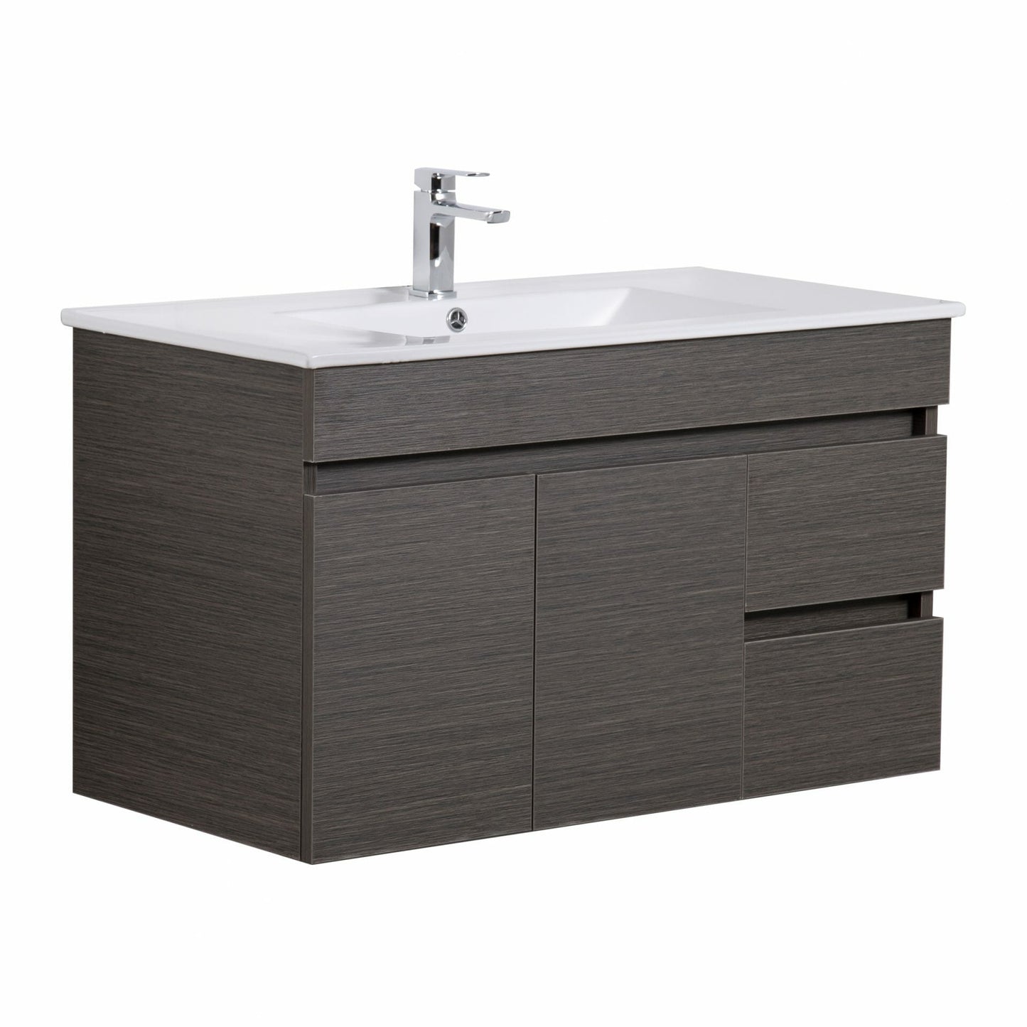 900mm Evie Wall Hung Vanity PVC Right Side Drawers - Cabinet Only - Dark Brown