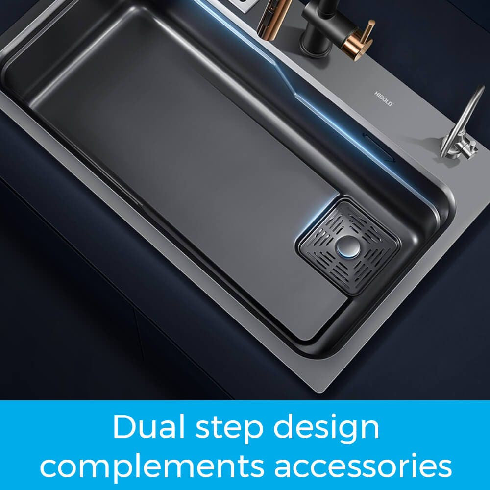800mm Gun Metal Belle Luxe 2.0 Single Bowl Workstation Kitchen Sink - Dual Step - Nano Coated Stainless Steel Panel - Anti-Scratch