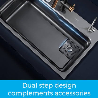 800mm Gun Metal Belle Luxe 2.0 Single Bowl Workstation Kitchen Sink - Dual Step - Nano Coated Stainless Steel Panel - Anti-Scratch