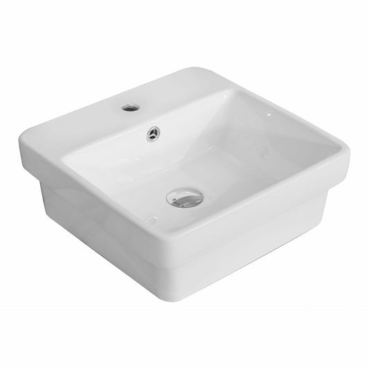 Insert Ceramic Basin - Overflow - Tap   Hole - Gloss White - Square - 410mm