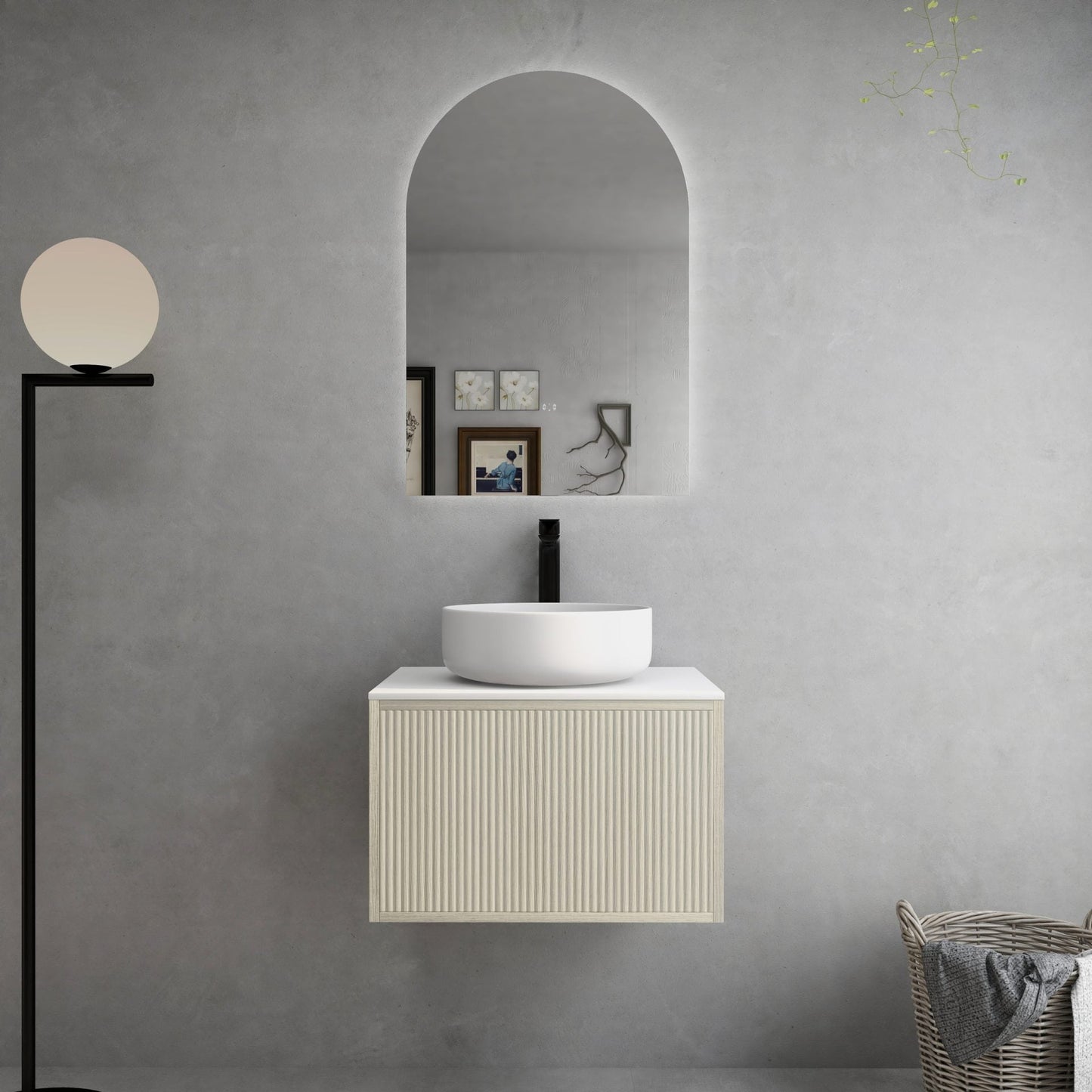 Bellevue Ensuite Slim Wall Hung Vanity -   Coastal Oak - 600mm