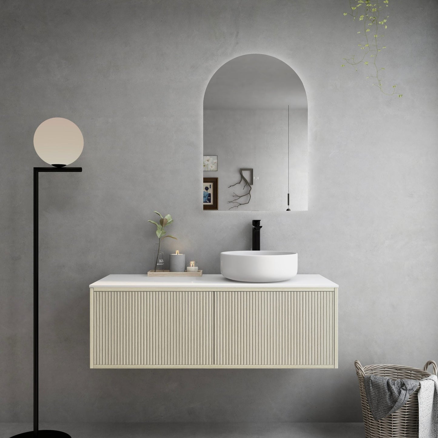 Bellevue Ensuite Slim Wall Hung Vanity -   Coastal Oak - 1200mm