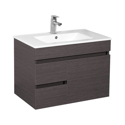 750mm Evie Wall Hung Vanity PVC Left Side Drawers - Cabinet Only - Dark Brown