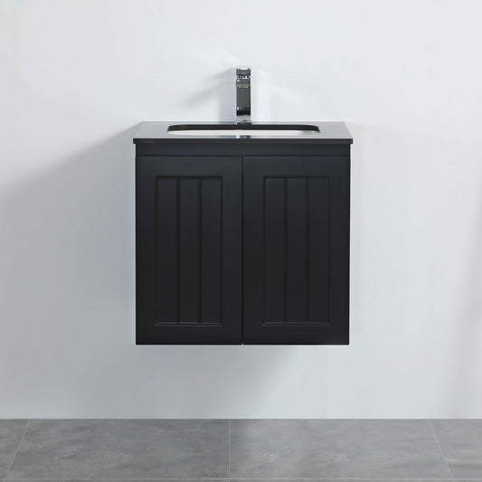 600mm Acacia Wall Hung Vanity PVC Cabinet Only - Matte Black