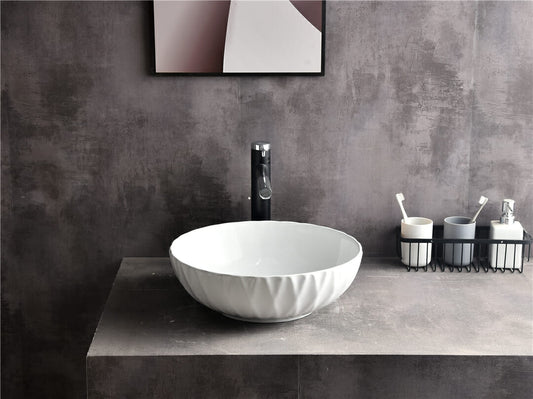 Luna - 400mm Gloss White Rubby Round Above Counter Basin - CLA-435-H  -  400x400x120mm