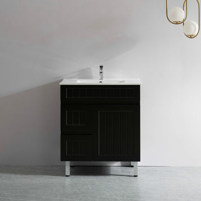 750mm Acacia Floor Vanity PVC Left Side Drawers - Cabinet Only - Matte Black