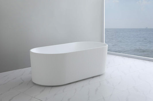 1500mm Ceto Ally Grooved Oval Freestanding Bathtub - No Overflow - Matte White