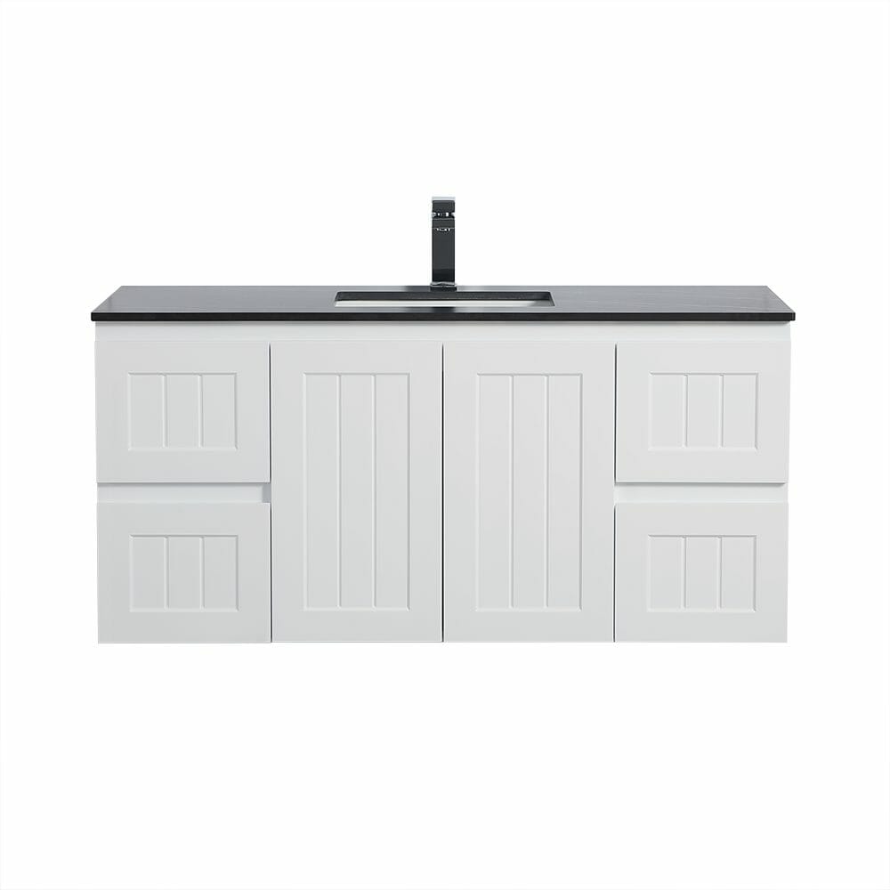 1200mm Acacia Wall Hung Vanity PVC Cabinet Only - Single Bowl - Matte White