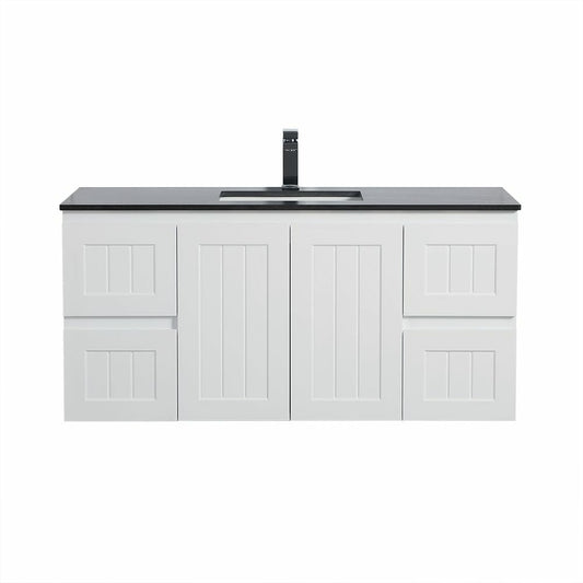 1200mm Acacia Wall Hung Vanity PVC Cabinet Only - Single Bowl - Matte White