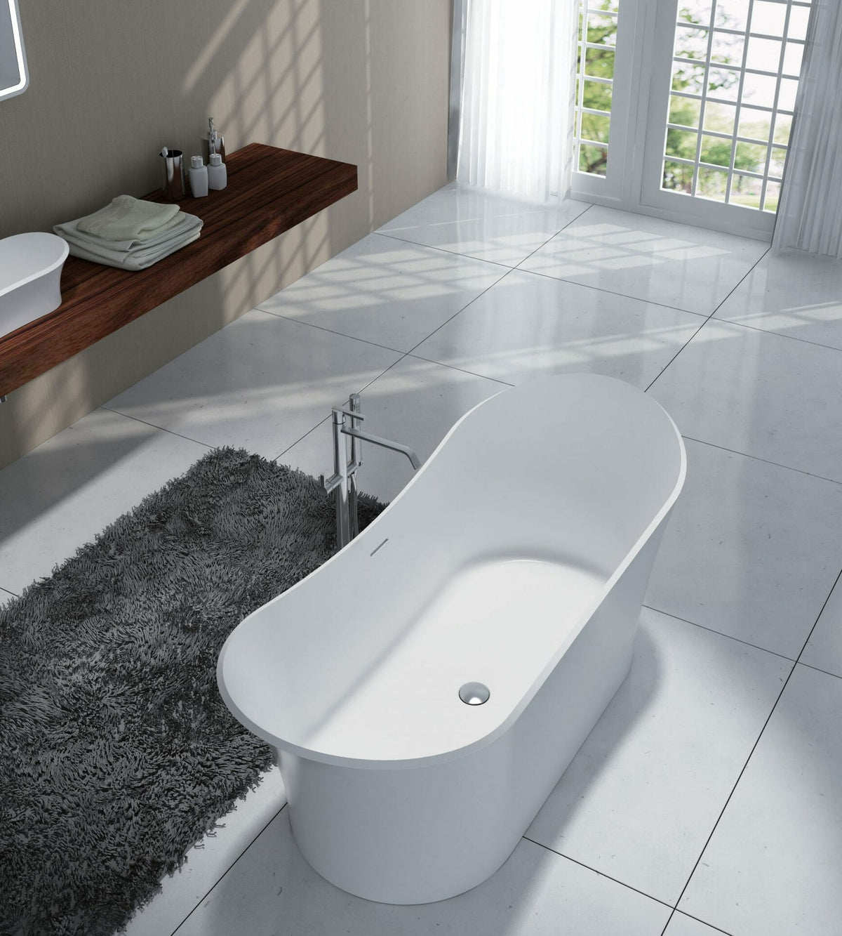 Crown Artificial Stone Freestanding Bathtub - Matte White - 1750mm
