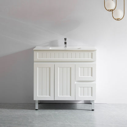 900mm Acacia Floor Vanity PVC Right Side Drawers - Cabinet Only - Matte White