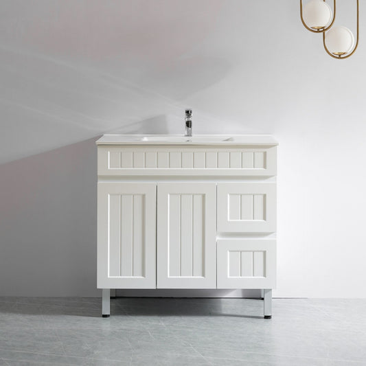 900mm Acacia Floor Vanity PVC Right Side Drawers - Cabinet Only - Matte White