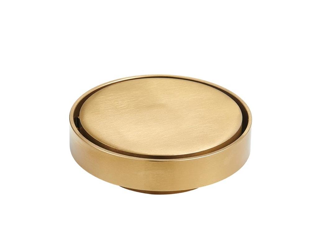 BATHEX Brushed Gold Round Tile Insert Floor Waste Shower Grate Drain (75mm outlet)