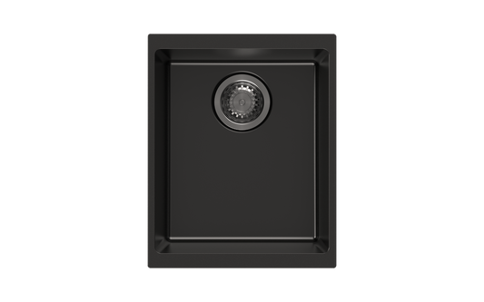 Matt Black Carysil Enigma N100N Granite Single Bowl Stone Kitchen Sink - 370x460x200mm