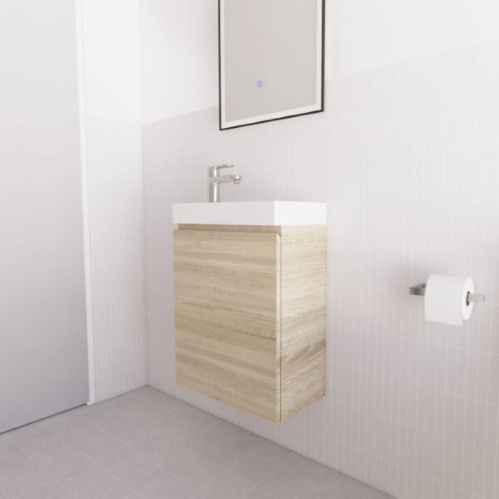450mm Riva Forest Oak Mini Wall Hung Vanity - MDF - Light oak