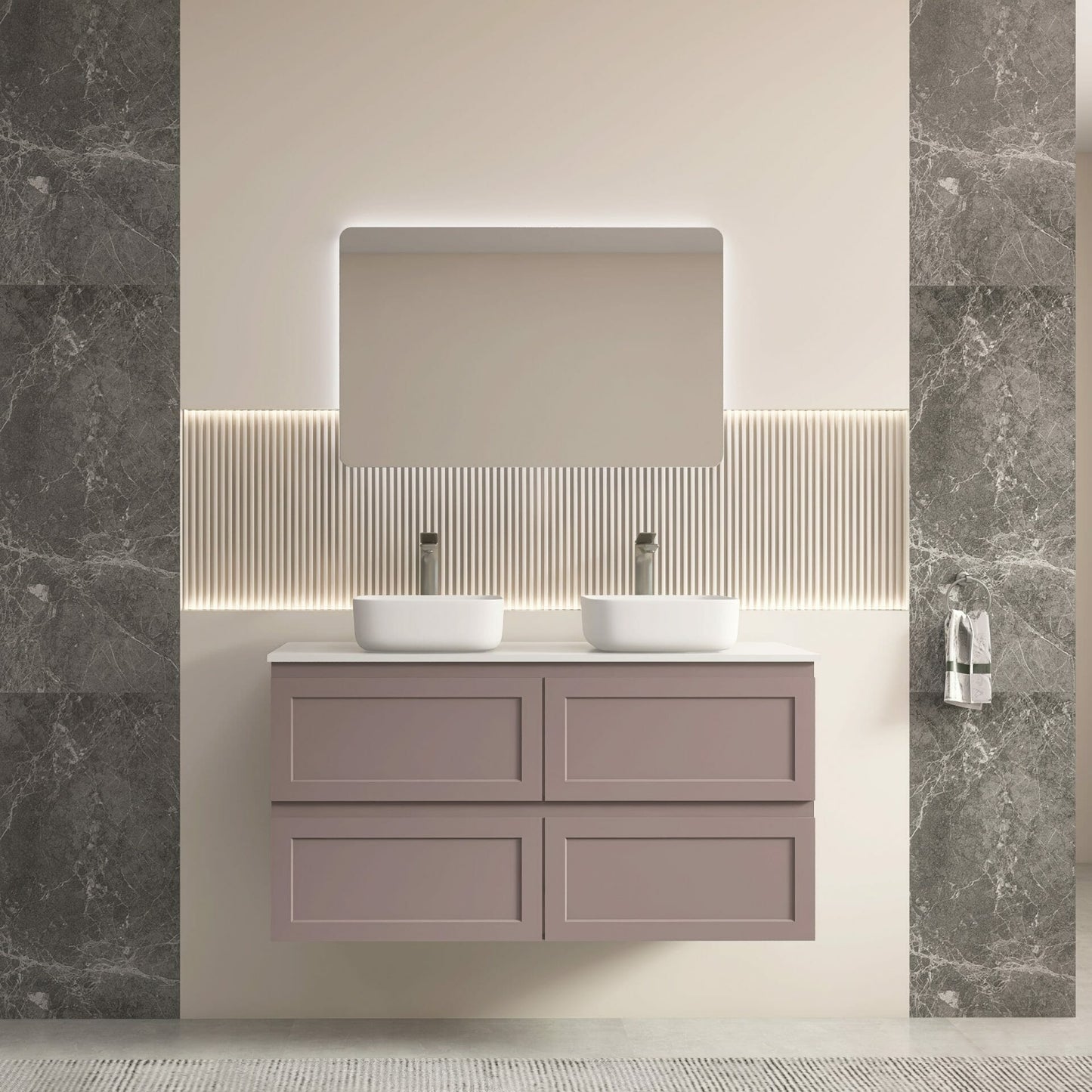 Fremantle Wall Hung Vanity - Four Drawers   - Matt Grey - 1200mm