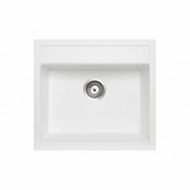White Carysil Waltz 560FE Granite Single Bowl Stone Kitchen Sink 560*510mm