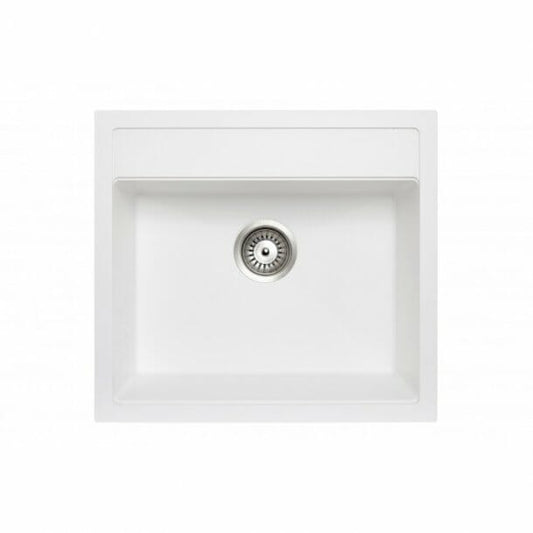 White Carysil Waltz 560FE Granite Single Bowl Stone Kitchen Sink 560*510mm