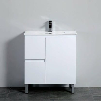 750mm PVC Waterproof Freestanding/Floor Vanity With Ceramic Top - Left Hand Drawers