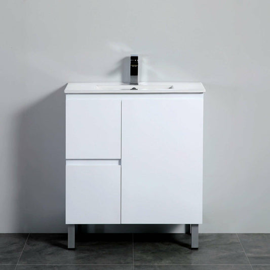 750mm PVC Waterproof Freestanding/Floor Vanity With Ceramic Top - Left Hand Drawers