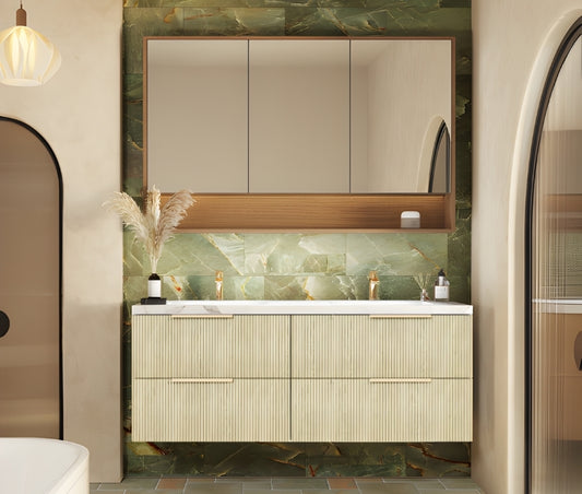 1200mm Eden Fluted Wall Hung Vanity PVC Single/Double Bowl - Cabinet Only - Coastal Oak