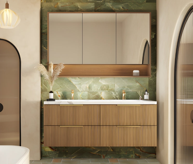 1200mm Eden Fluted Wall Hung Vanity PVC Single/Double Bowl - Cabinet Only - Prime Oak
