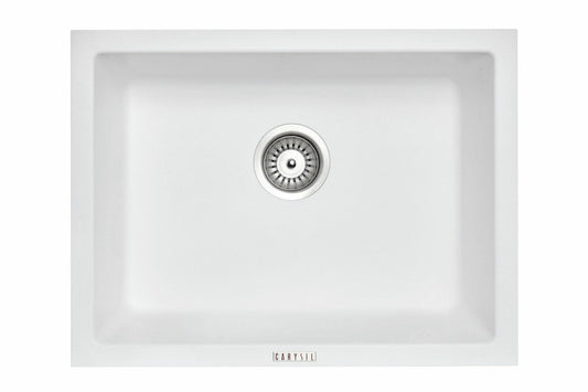 Carysil White Single Big Bowl Granite   Kitchen/Laundry Sink Top/Flush/Under Mount - 610x457x205mm