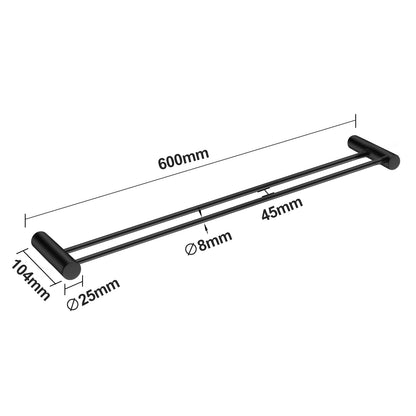 Black Double Towel Rail 600mm