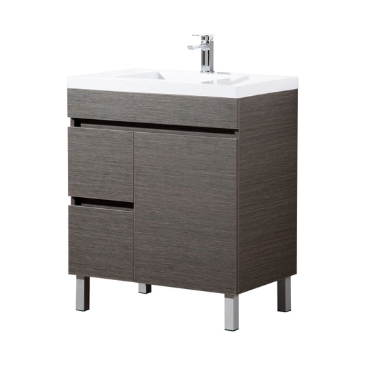 750mm Evie Slim Floor Vanity PVC Left Side Drawers - Cabinet Only - Dark Brown