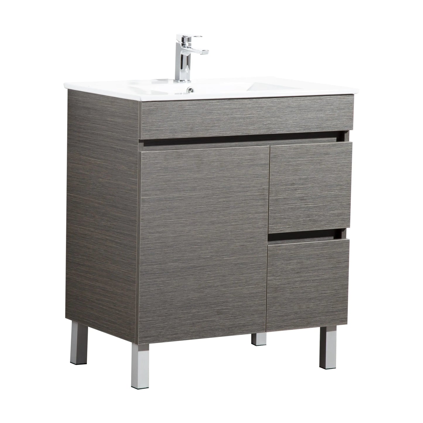 750mm Evie Slim Floor Vanity PVC Right Side Drawers - Cabinet Only - Dark Brown