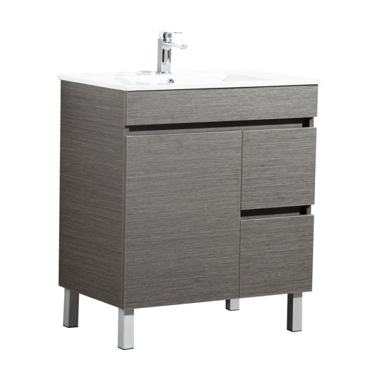 750mm Evie Slim Floor Vanity PVC Right Side Drawers - Cabinet Only - Dark Brown