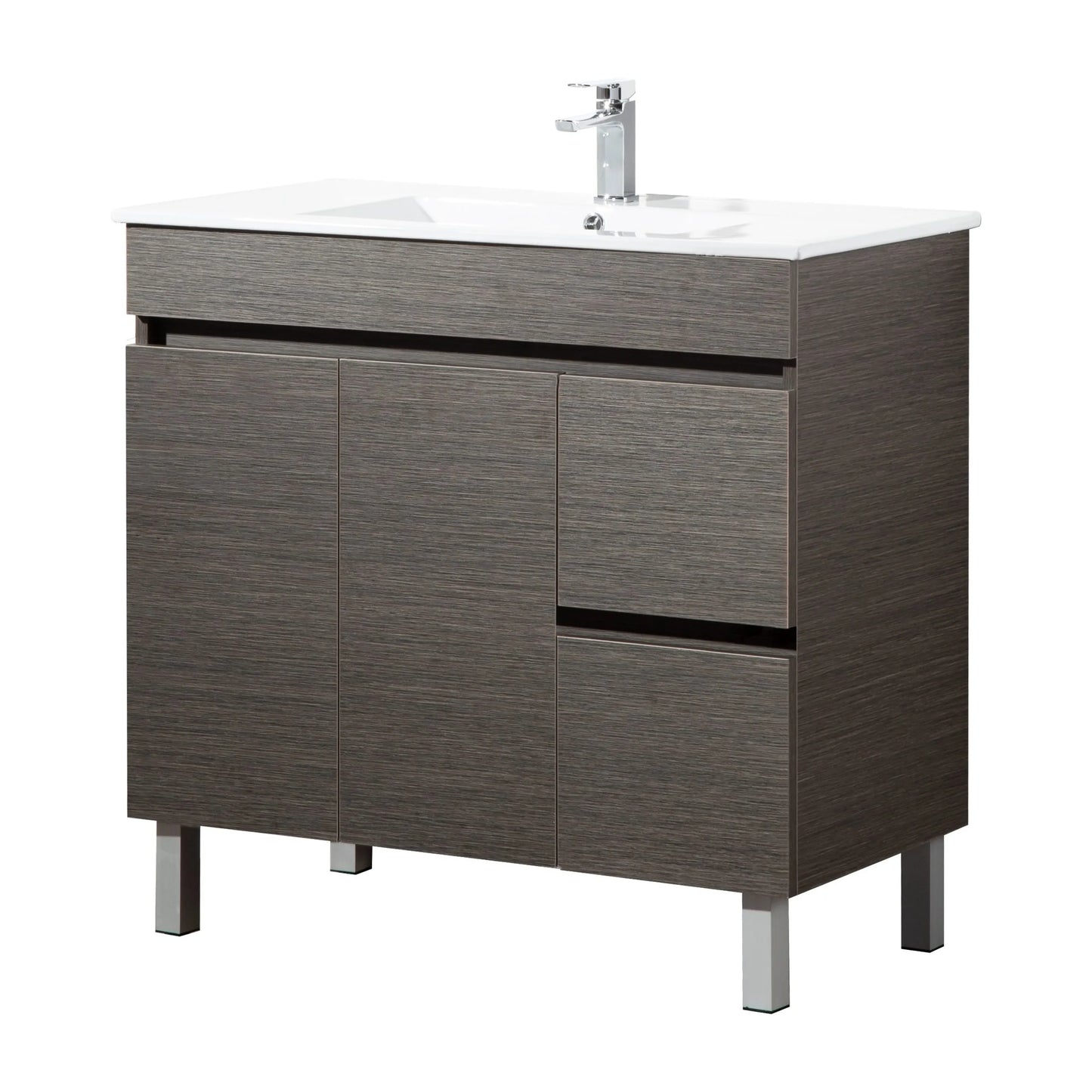 900mm Evie Slim Floor Vanity PVC Right Side Drawers - Cabinet Only - Dark Brown