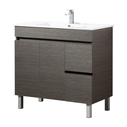 900mm Evie Slim Floor Vanity PVC Right Side Drawers - Cabinet Only - Dark Brown