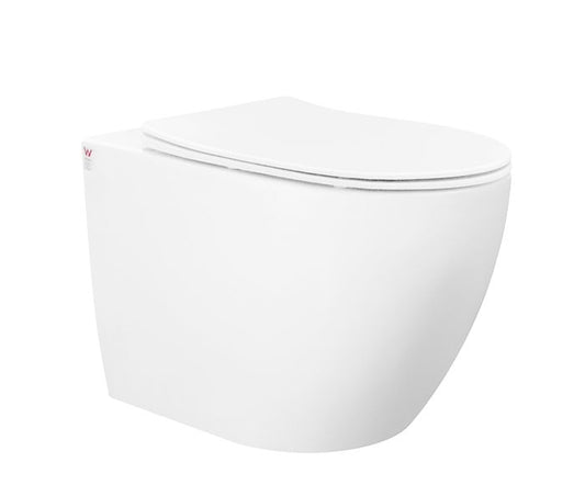 Voghera Wall Hung Rimless Pan Soft Close Slim Seat For use With R&T or Geberit Concealed Cistern With Metal Frame