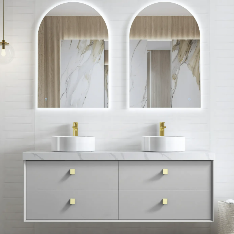 Boston Bevel Edge Wall Hung Vanity - Light Grey - 1500mm