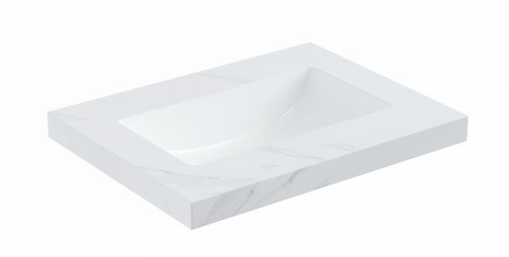 600mmx460mm  Stone Top with Undermount Basin - Diamond SINTERED  Top Seamless Jointed with Ceramic Double Basin - No Tap Hole