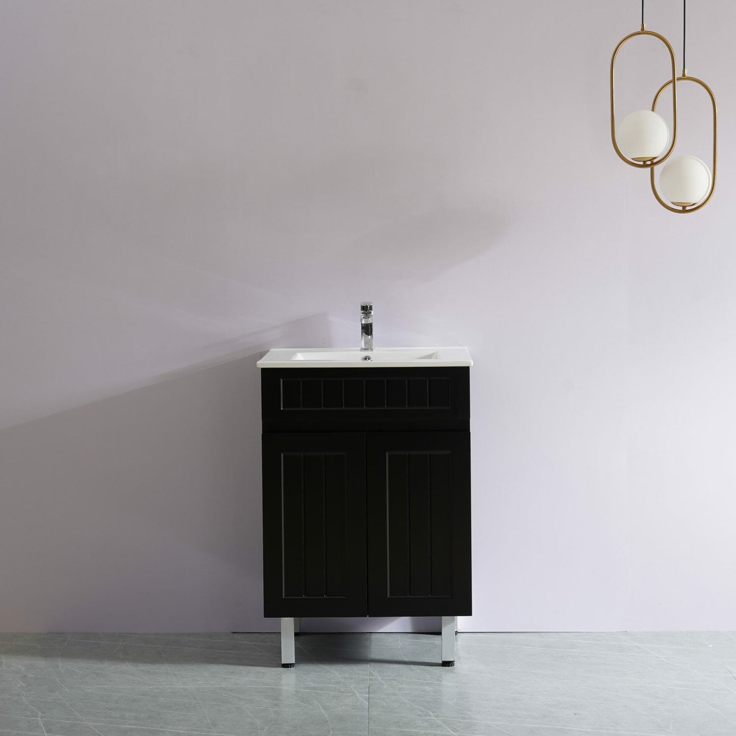 600mm Acacia Floor Vanity PVC Cabinet Only - Matte Black