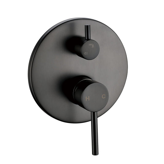 Pentro Gun Metal Grey Round Wall Mixer   Tap with Diverter
