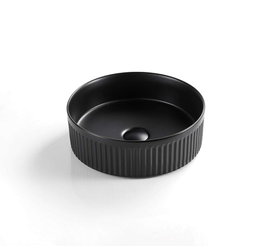 410mm Cascade Fluted Above Counter Basin - Matte Black