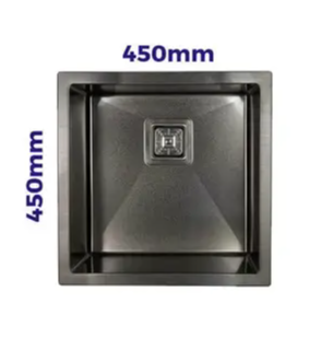 Vanté Nano Coated Single Square Bowl Kitchen Sink - R10 Corner - SS 304 Stainless Steel - 450mm - PVD Gunblack