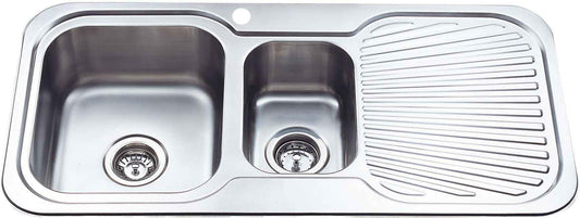 Cora 1 & 1/4 Bowl & Single   Drainer - 980x480x170mm - Stainless Steel