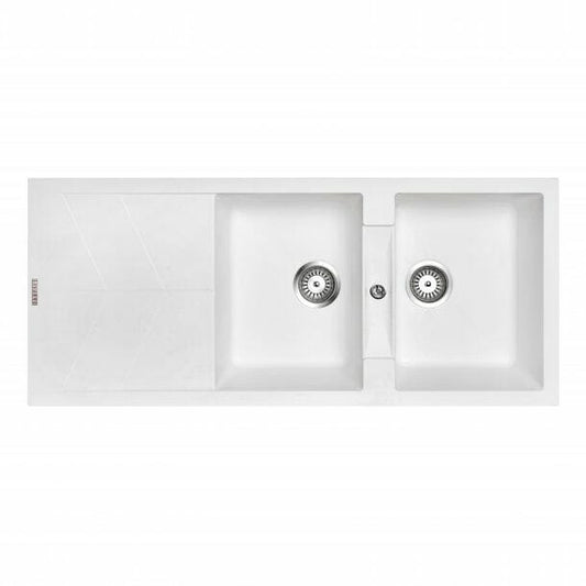 Whie Carysil Jazz D-200 Double Bowl with Drain Board Stone Kitchen Sink 1150*500mm