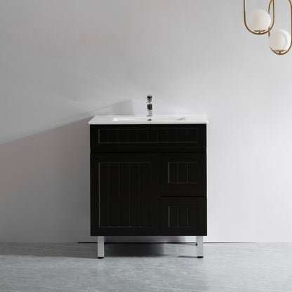 750mm Acacia Floor Vanity PVC Right Side Drawers - Cabinet Only - Matte Black