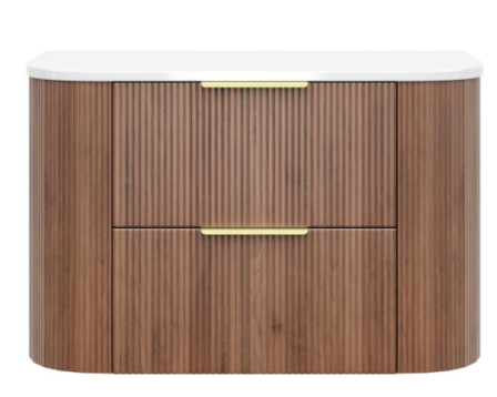900mm Artis Curved Wall Hung Vanity PVC - Double Drawers Cabinet Only - Prime Oak