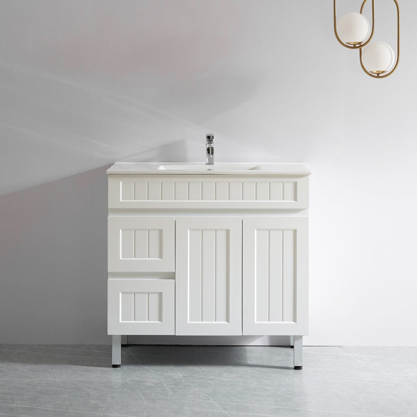 900mm Acacia Floor Vanity PVC Left Side Drawers - Cabinet Only - Matte White
