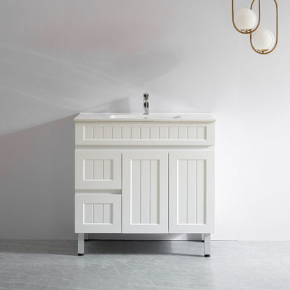 900mm Acacia Floor Vanity PVC Left Side Drawers - Cabinet Only - Matte White